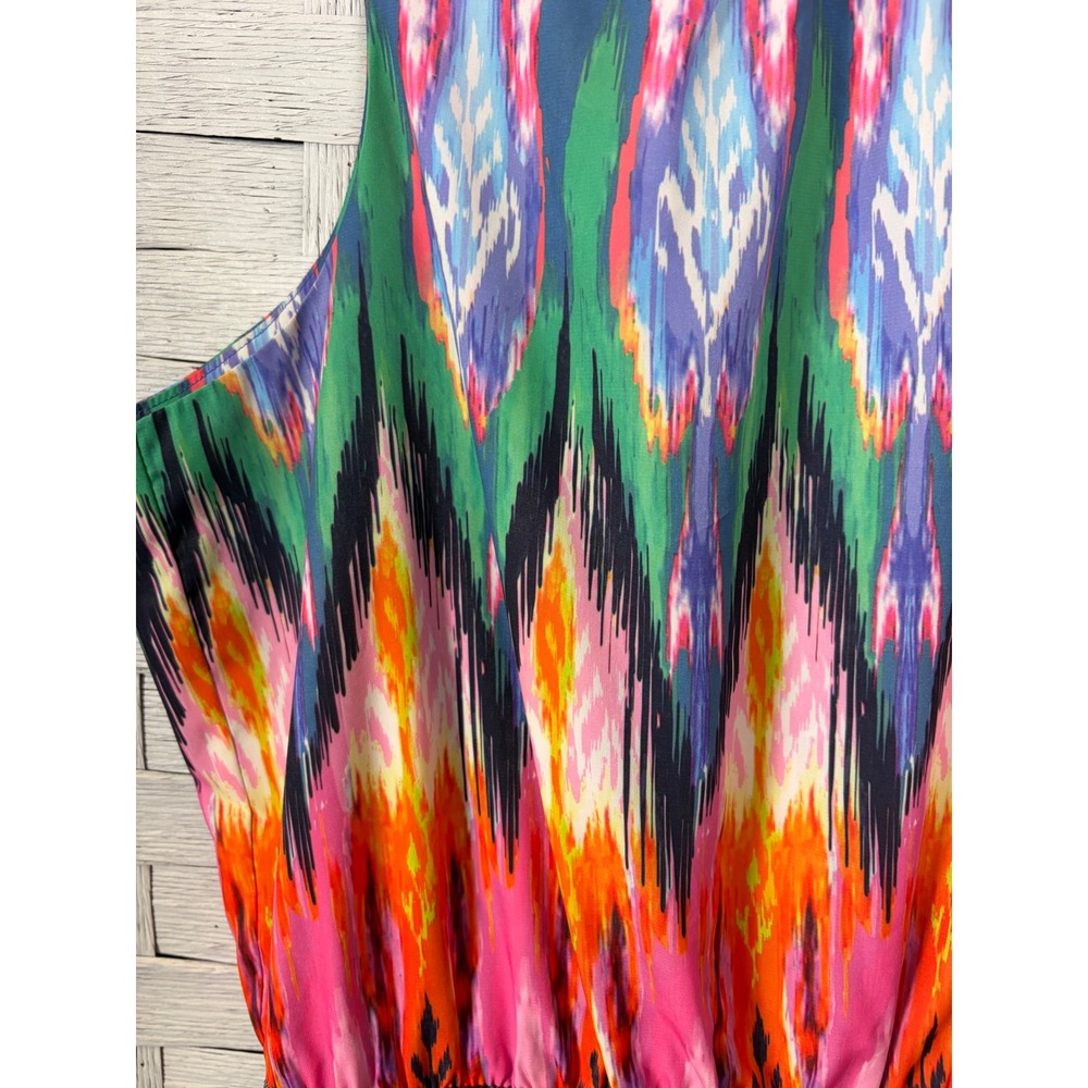 Athleta Womens Dress Midi Ikat Print Sleeveless Tassel tie Back Colorful Summer - Picture 4 of 13